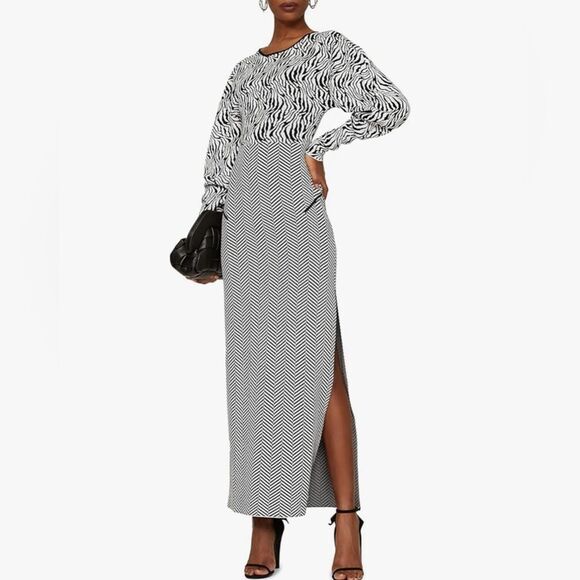 Esteban Cortazar Collective RTR Zebra Animal Print Sweater Dress Maxi Lg